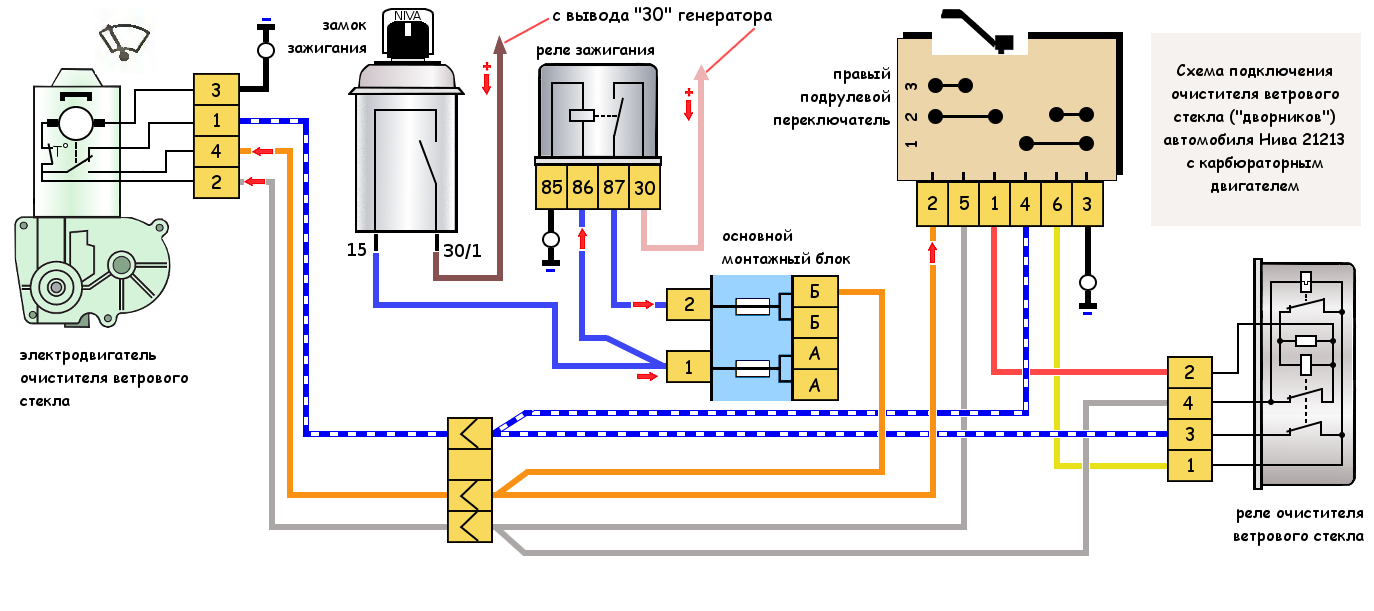 Схема подключения стеклоочистителя ваз